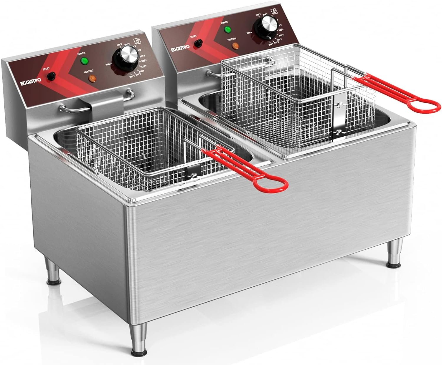 EGGKITPO Deep fryers Commercial Deep Fryer 12L x 2 Large Dual Tank Electric Countertop Fryer for Restaurant with 2 Frying Baskets and Lids, 1800W x 2, 120V