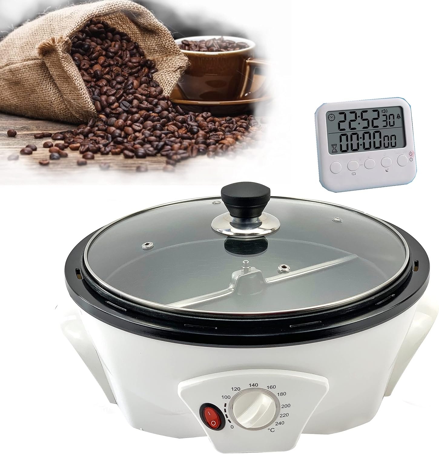 GIVEROO 500g Coffee Bean Roaster Household Coffee Roasters Machine with Timer Electric Coffee Beans Roaster 0-240℃ Non-Stick for Cafe Shop Home Use. 110V