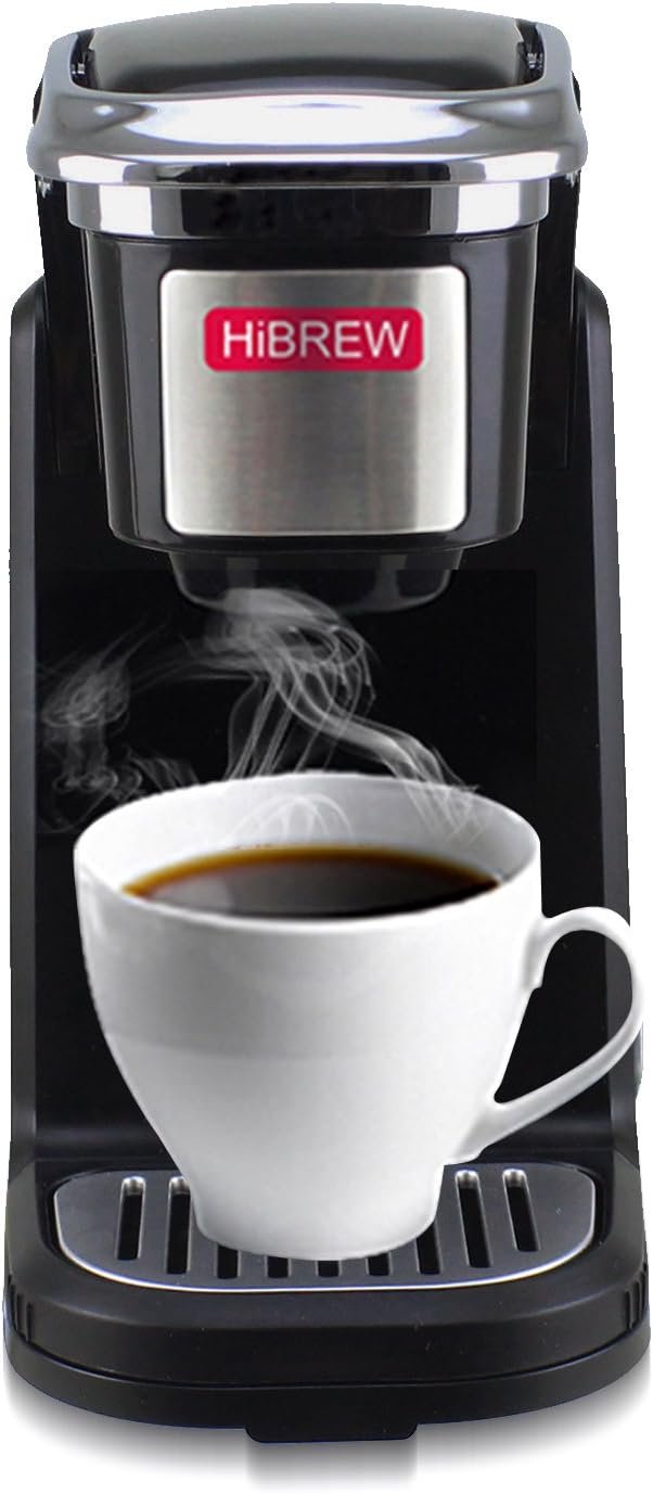 HiBREW Single Serve White Compact Portable Travel Size Kcup* Coffee Maker Brewing System Coffee Machine for Office, Travel Camping and for Hotel Dorm Hospitality