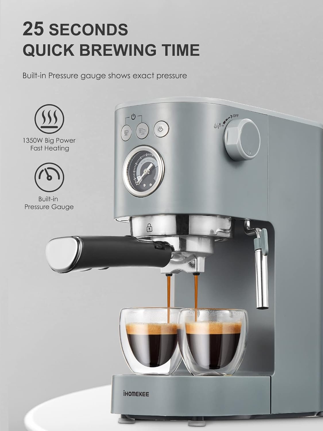 Ihomekee Espresso Machine Coffee Makers 15 Bar Cappuccino Machines with Milk Frother for Espresso/Cappuccino/Latte/Mocha for Home Brewing 1350W - CM6927