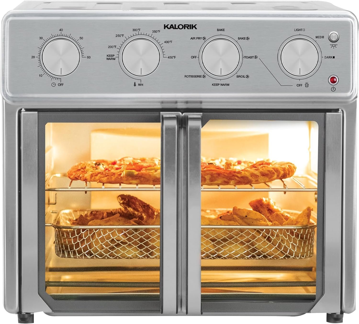 Kalorik MAXX® Air Fryer Oven, 26 Quart 9-in-1 Countertop Toaster Oven and Air Fryer Combo - Fry, Bake, Roast, Rotisserie,  More, 7 Easy-to-Clean Accessories, 1700W, Stainless Steel, AFO 47267 OW