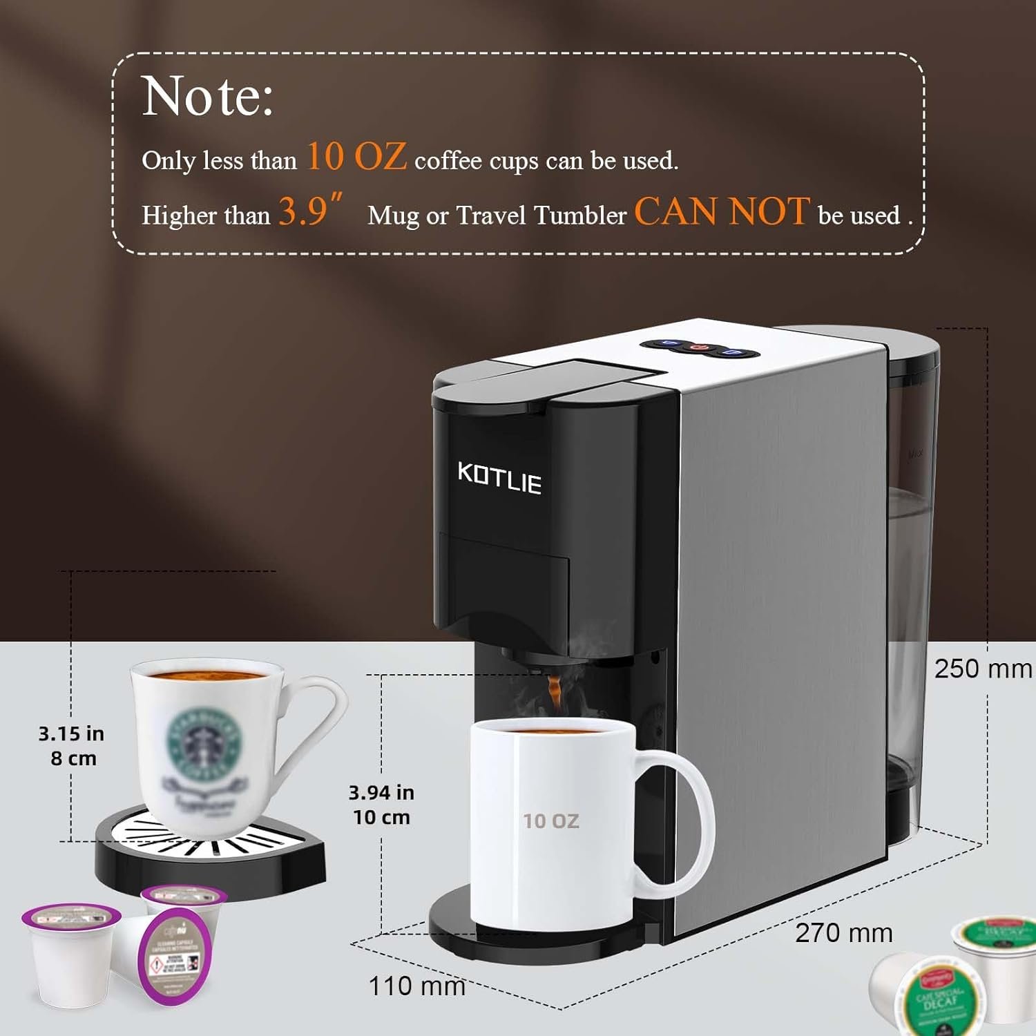 KOTLIE Single Serve Coffee Maker,4in1 Espresso Machine for Nespresso original/K cups/LOR/Ground Coffee/illy Coffee ESE,19Bar Espresso Maker,1450W Fast Heat Coffee Machine(Black)