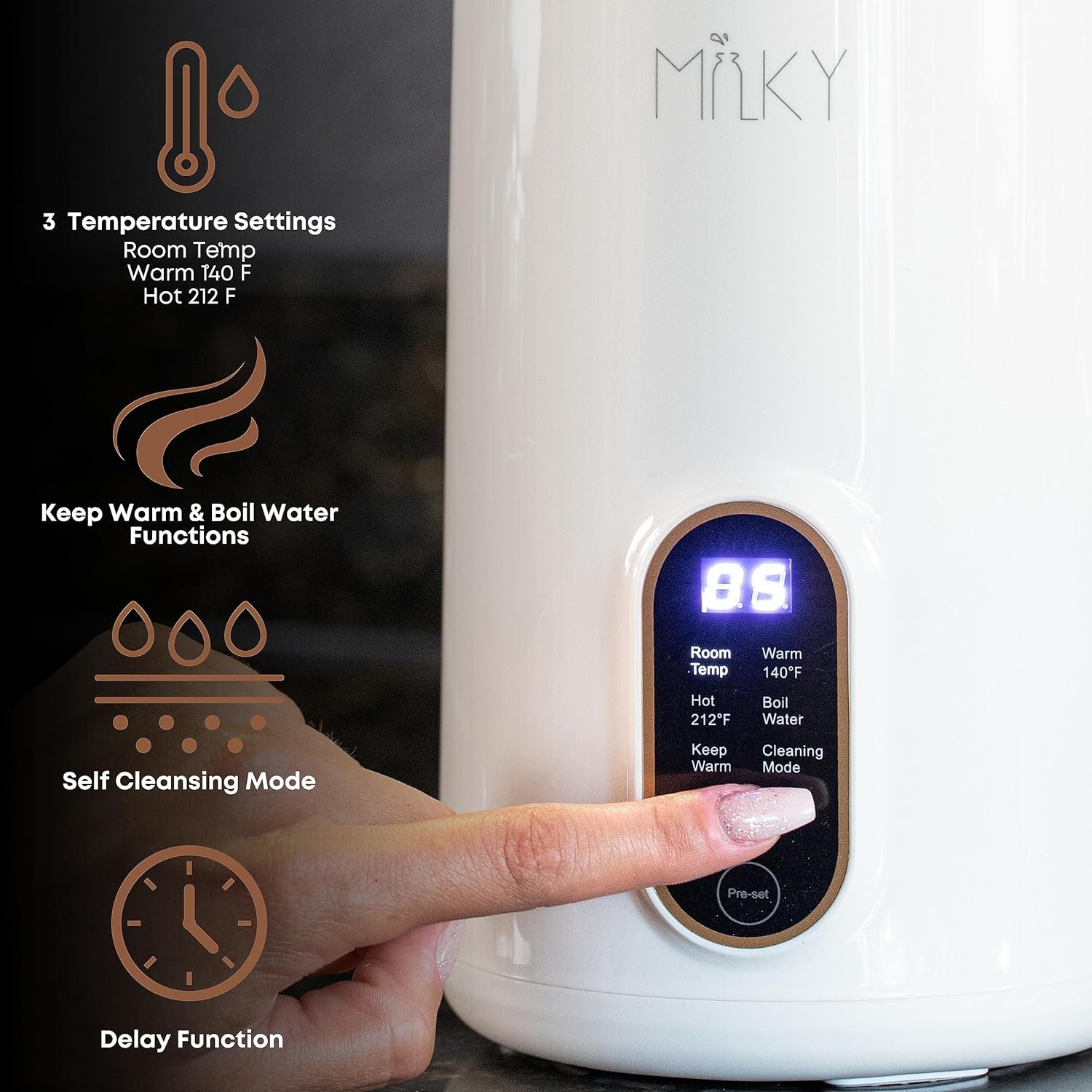 Milky Machine Automatic Nut Milk Maker, Homemade Dairy Free Cold or Hot Almond, Oat, Coconut, Soy, or Plant Based Milks, Boil and Blend One to Two Servings, Modern Sleek Design, Easy to Use, White