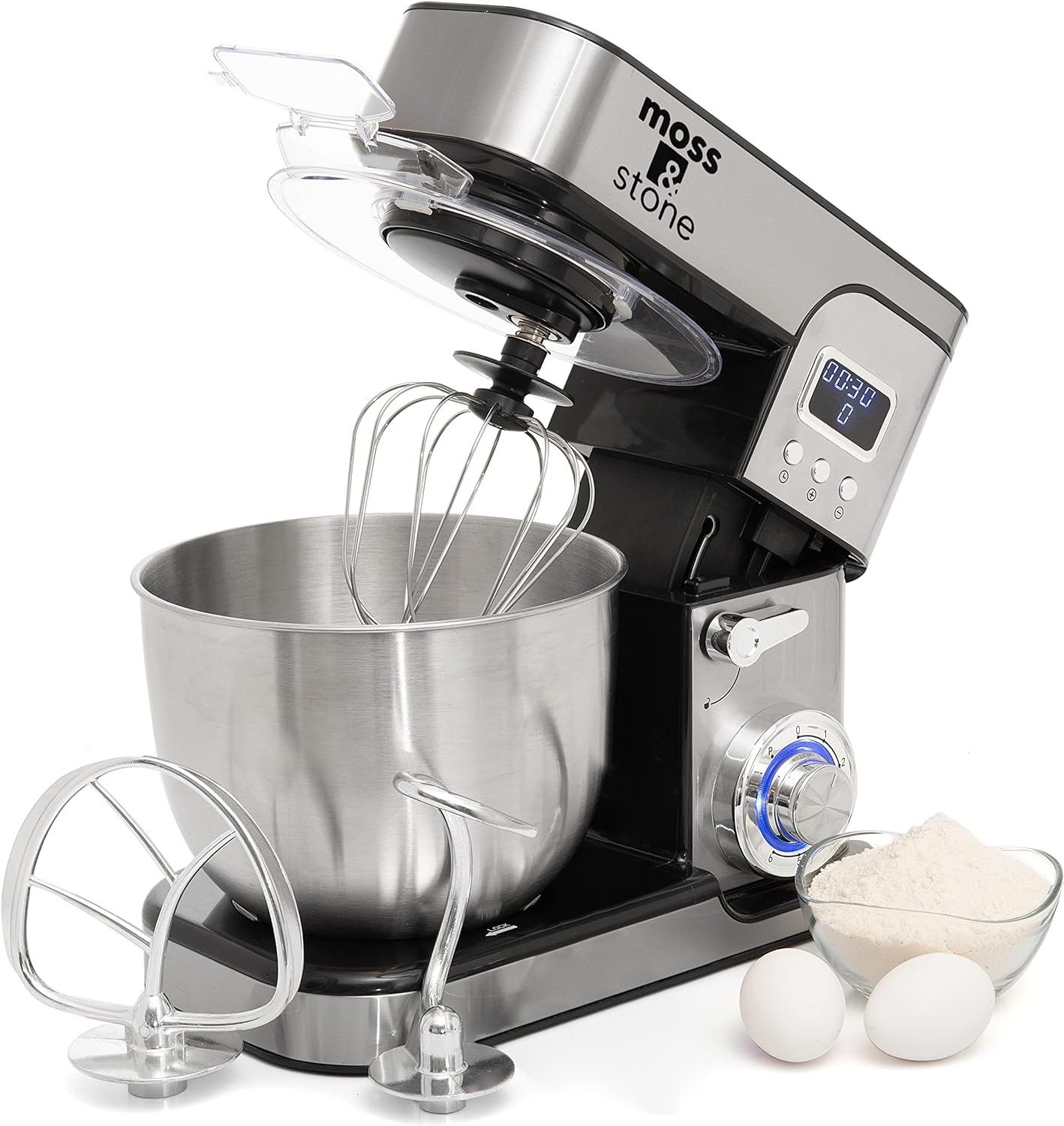 Moss  Stone Stand Mixer With Lcd Display, 6 Speed Electric Mixer With 5.5 Quart Stainless Steel Mixing Bowl, Kitchen Mixer With Dough Hook, Egg Whisk, Beater  Baking Spatula, Food Mixer With Timer