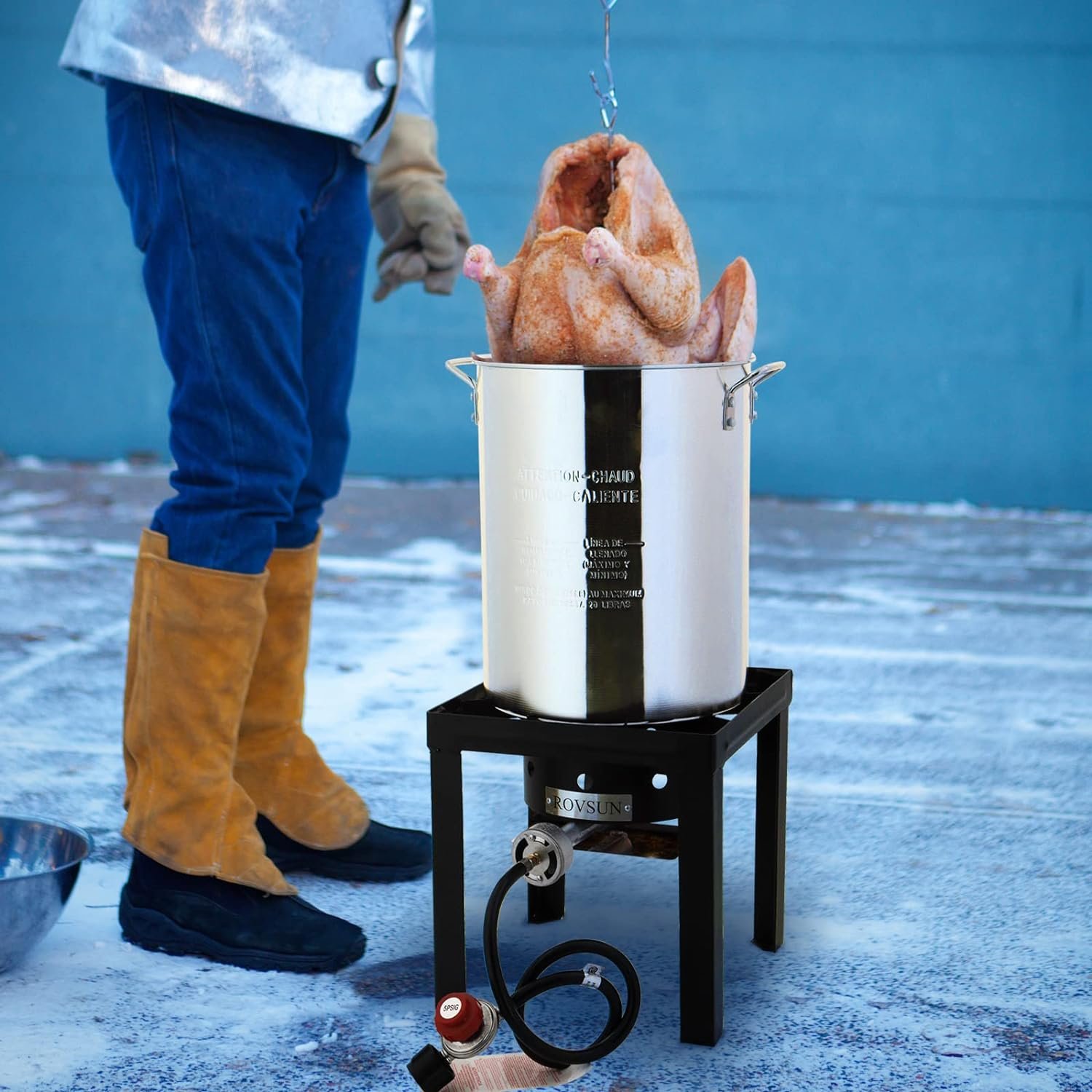 ROVSUN 30QT Turkey Deep Fryer  10QT Fish Fryer Kit w/Baskets  Stand, Aluminum Fryer Pot w/ 55000BTU Propane Burner, Thermometer, Marinade Injector, Turkey Rack  Rack Lifter, for Outdoor Cooking