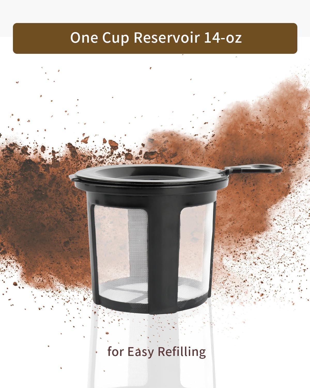 Teglu Single Serve Coffee Maker for K Cup Pod  Ground Coffee 2 in 1, K Cup Coffee Machine 14 Oz Brew Size, Mini One Cup Coffee Pot Fast Brewing 800W, Reusable Filter, CM208, Black