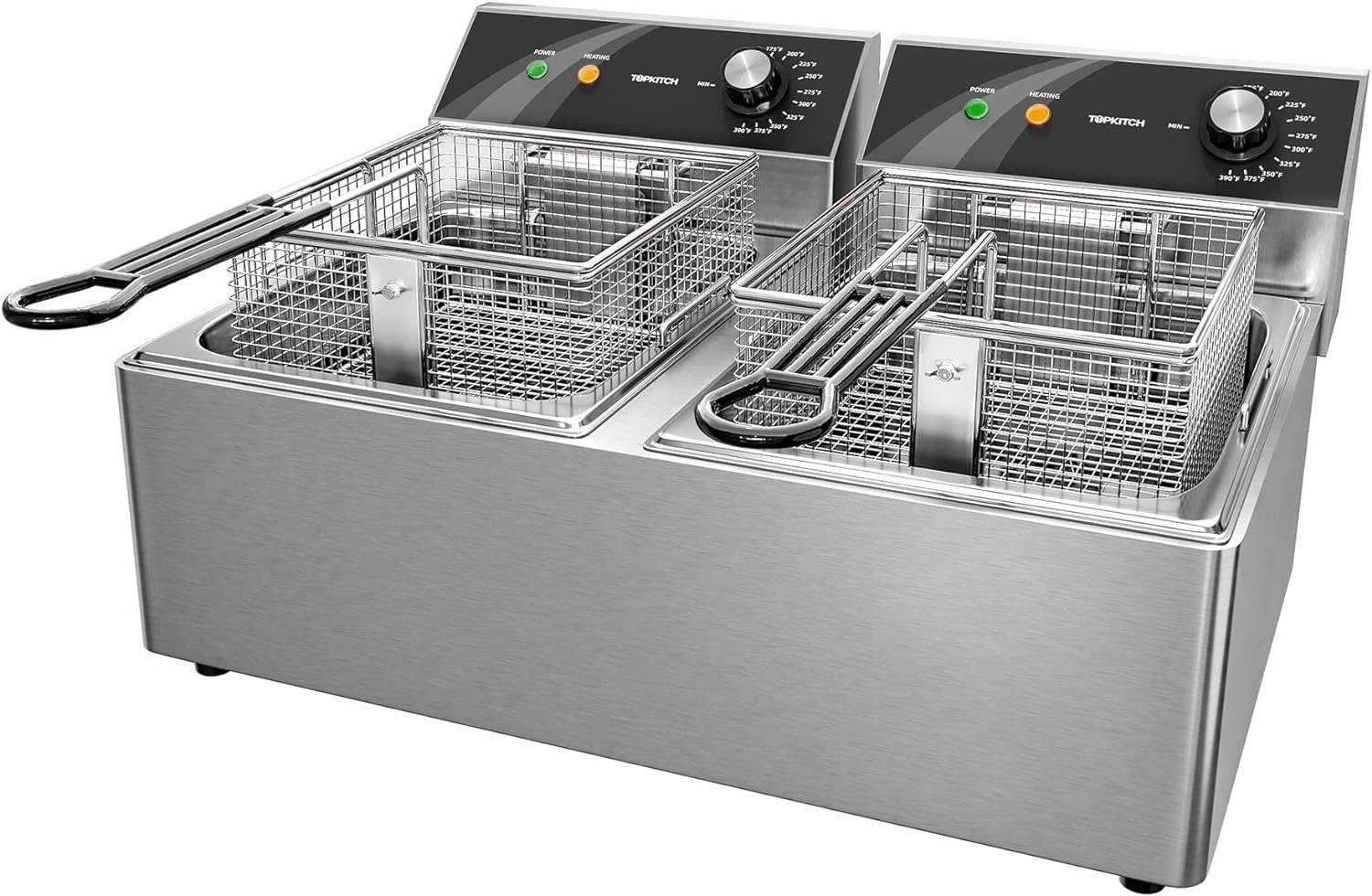 TOPKITCH Commercial Deep Fryer Stainless Steel Dual Tank with 2 Baskets Capacity 10L X 2 Electric Countertop Fryer for Restaurant and Home Use, 120V 3600W