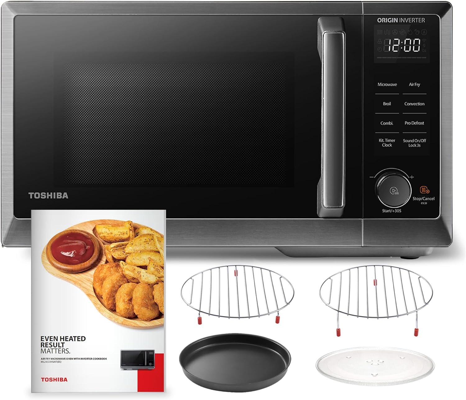TOSHIBA 6-in-1 Inverter Countertop Microwave Oven Healthy Air Fryer Combo, MASTER Series, Broil, Convection, Speedy Combi, Even Defrost 11.3 Turntable Sound On/Off, 27 Auto Menu