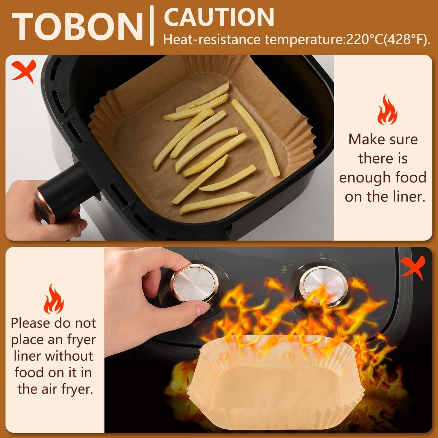 TuBon Air Fryer Liners Disposable: 9inch Air Fryer Parchment Paper Liners, 100PCS Oil-proof, Water-proof Square Air Fryer Accessories, Food Grade Non-Stick Parchment Paper for Oven Steamer Microwave