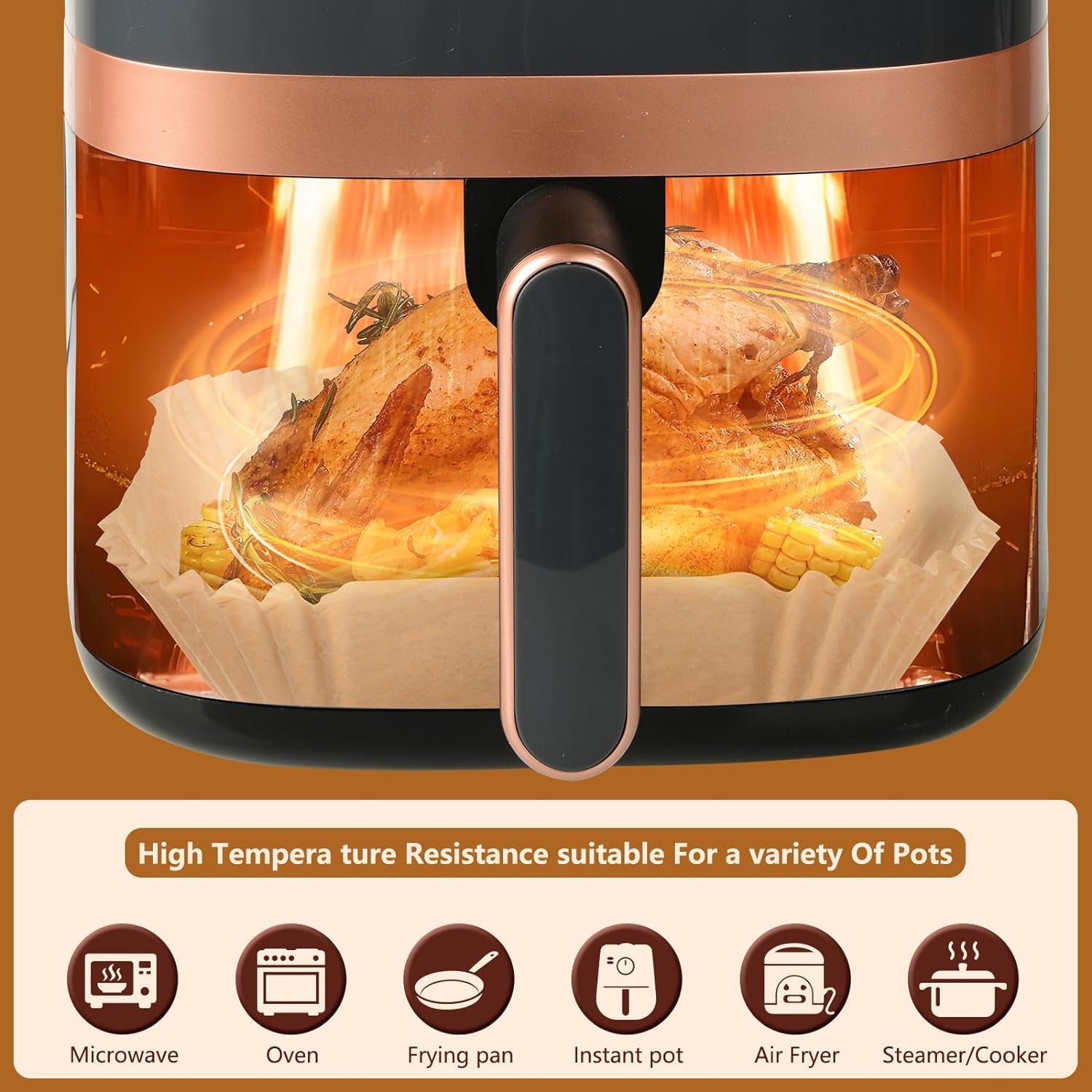TuBon Air Fryer Liners Disposable: 9inch Air Fryer Parchment Paper Liners, 100PCS Oil-proof, Water-proof Square Air Fryer Accessories, Food Grade Non-Stick Parchment Paper for Oven Steamer Microwave