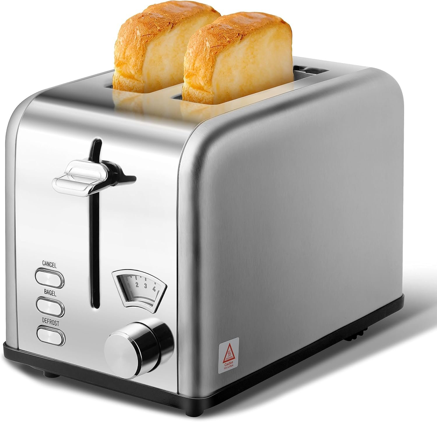 YSSOA 2-Slice Toaster with 1.5 inch Wide Slot, 5 Browning Setting and 3 Function: Bagel, Defrost  Cancel, Retro Stainless-Steel Style, Toast Bread Machine with Removable Crumb Tray, Silver