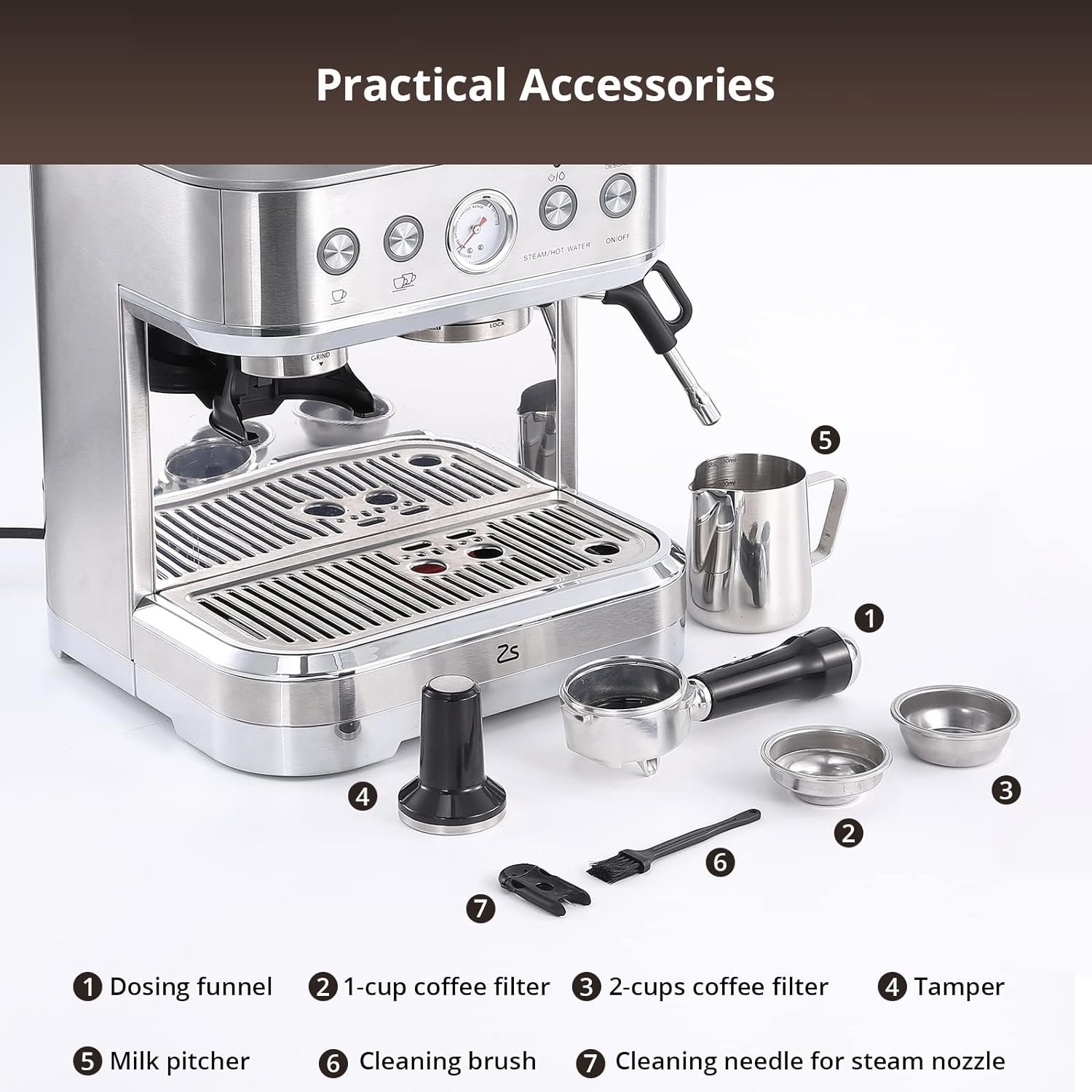 Zstar Espresso Machine with Grinder, Upgraded 15 Bar Automatic Espresso Coffee Maker with Milk Frother for Cappuccino Latte
