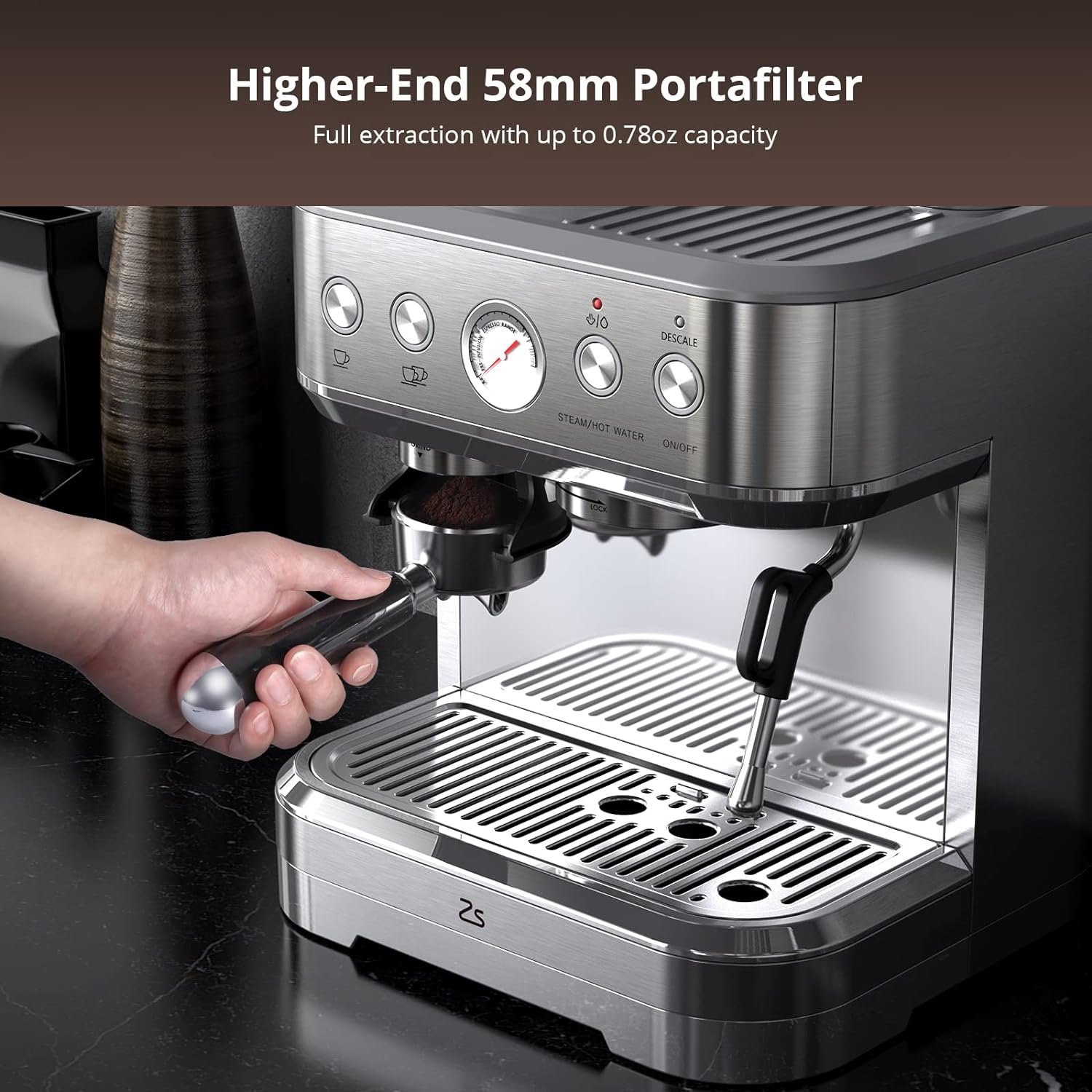 Zstar Espresso Machine with Grinder, Upgraded 15 Bar Automatic Espresso Coffee Maker with Milk Frother for Cappuccino Latte