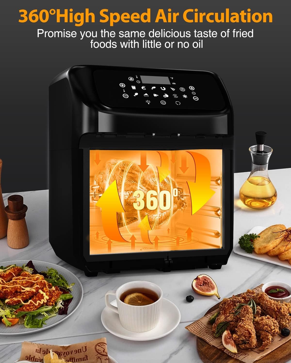 Air Fryer, 12 L (12.7 qt) Air fryer Oven with Rotisserie Function, 10 in 1 Electric Hot Oven with 8 Cooking Accessories and Recipe, 1700W Air Fryer Toaster Oven with 9 Presets, Preheat  Defrost