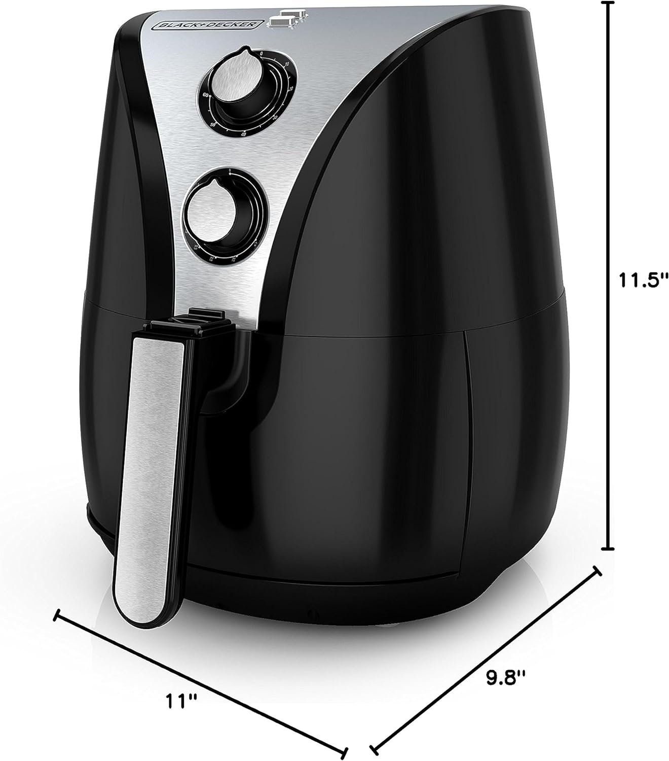 BLACK+DECKER Purify 2-Liter Air Fryer, Black/Stainless Steel, HF110SBD