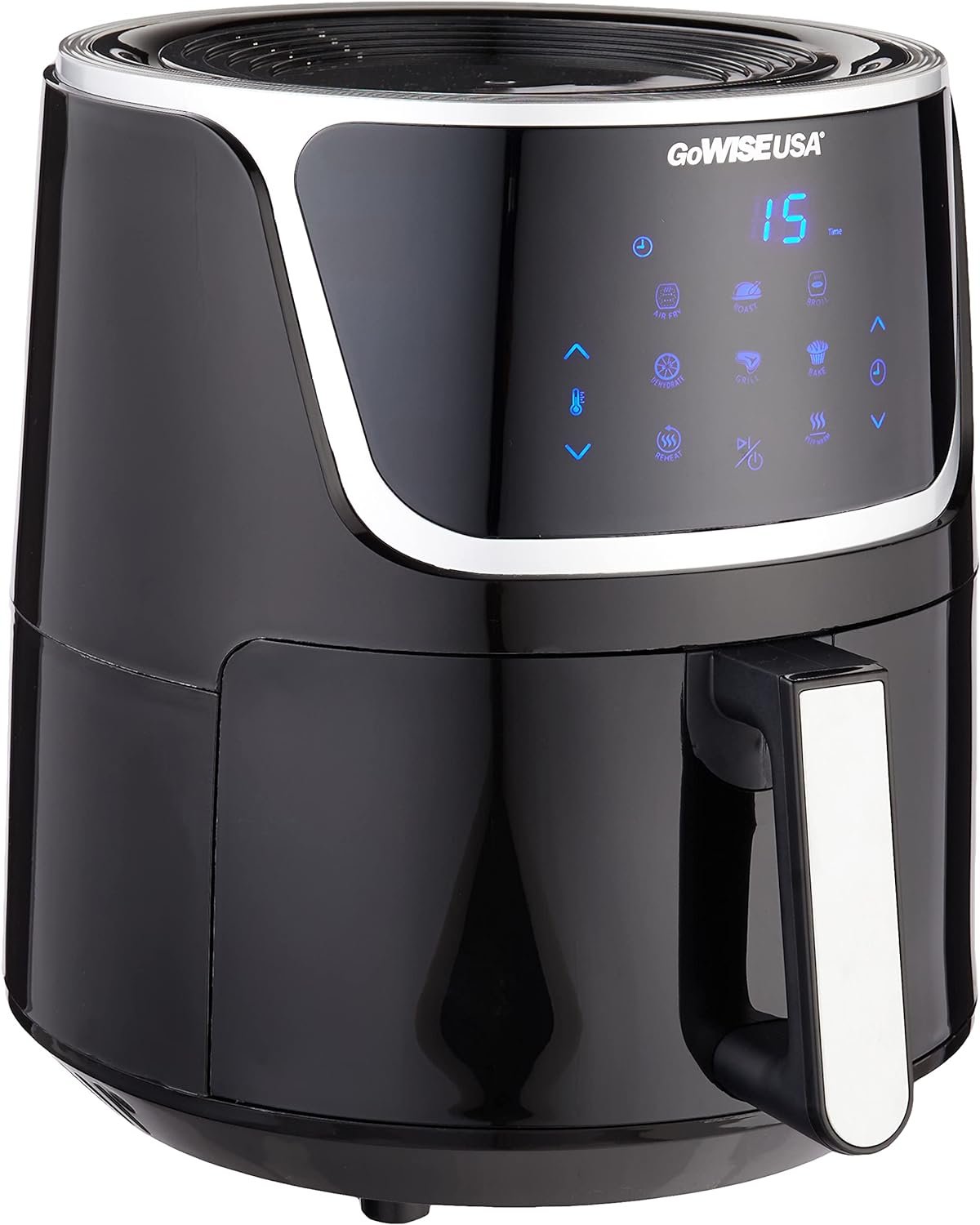 GoWISE USA GW22956 7-Quart Electric Air Fryer with Dehydrator  3 Stackable Racks, Led Digital Touchscreen with 8 Functions + Recipes, 7.0-Qt, Black/Silver
