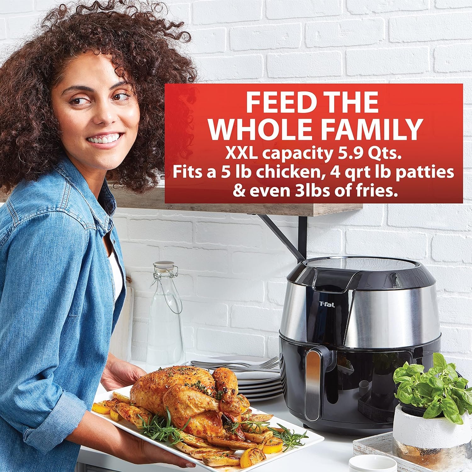 T-fal Easy Fry XXL Air Fryer  Grill Combo with One-Touch Screen, 8 Preset Programs, 5.9 quarts, Black  Stainless Steel